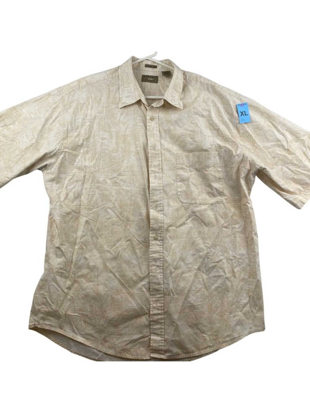 Natural Issue Mens Shirt Size XLT Cream Abstract Short Sleeve Casual Button Up
